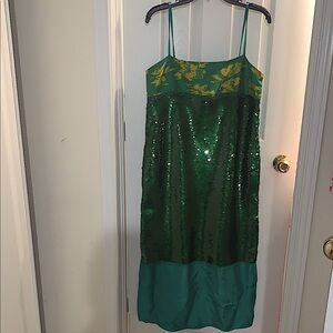 NWT-  Zara Festive green and yellow Maxi dress with beads